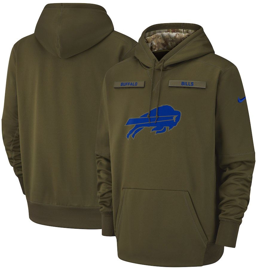 Men's Buffalo Bills Olive Salute to Service Sideline Therma Performance Pullover 2018 NFL Hoodie